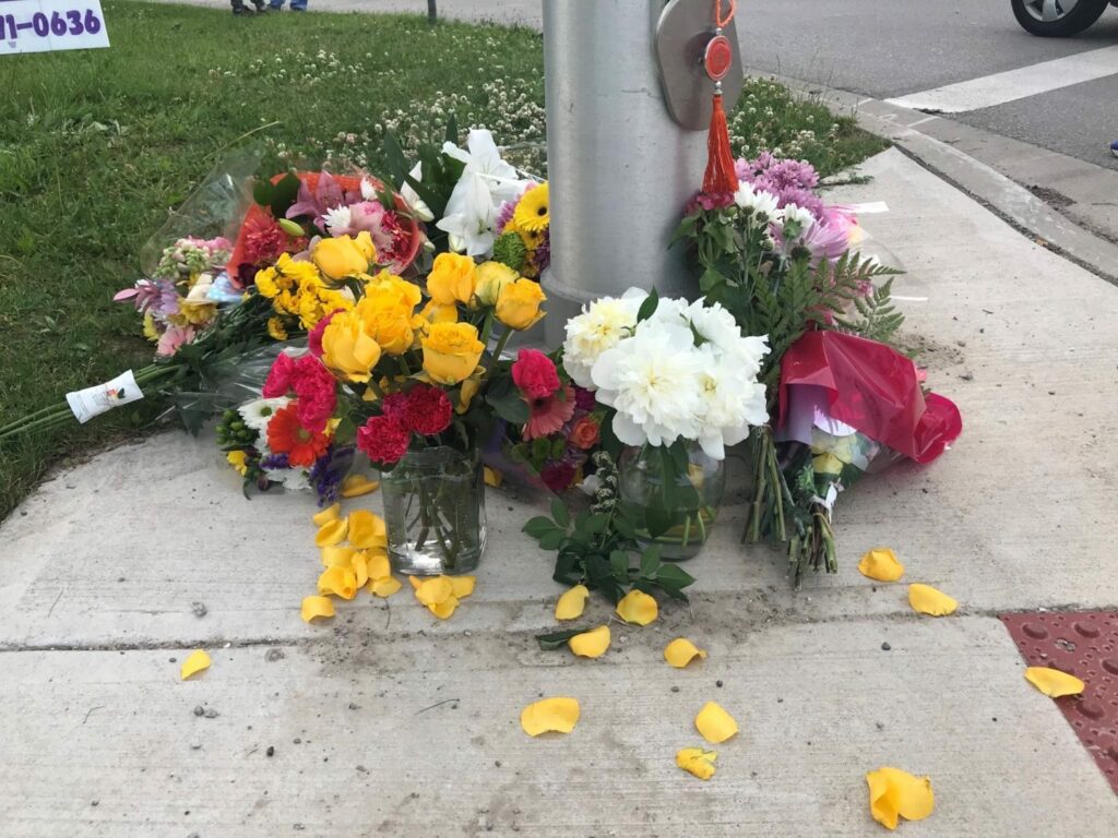 Flowers on the site of the London, Ontario attack